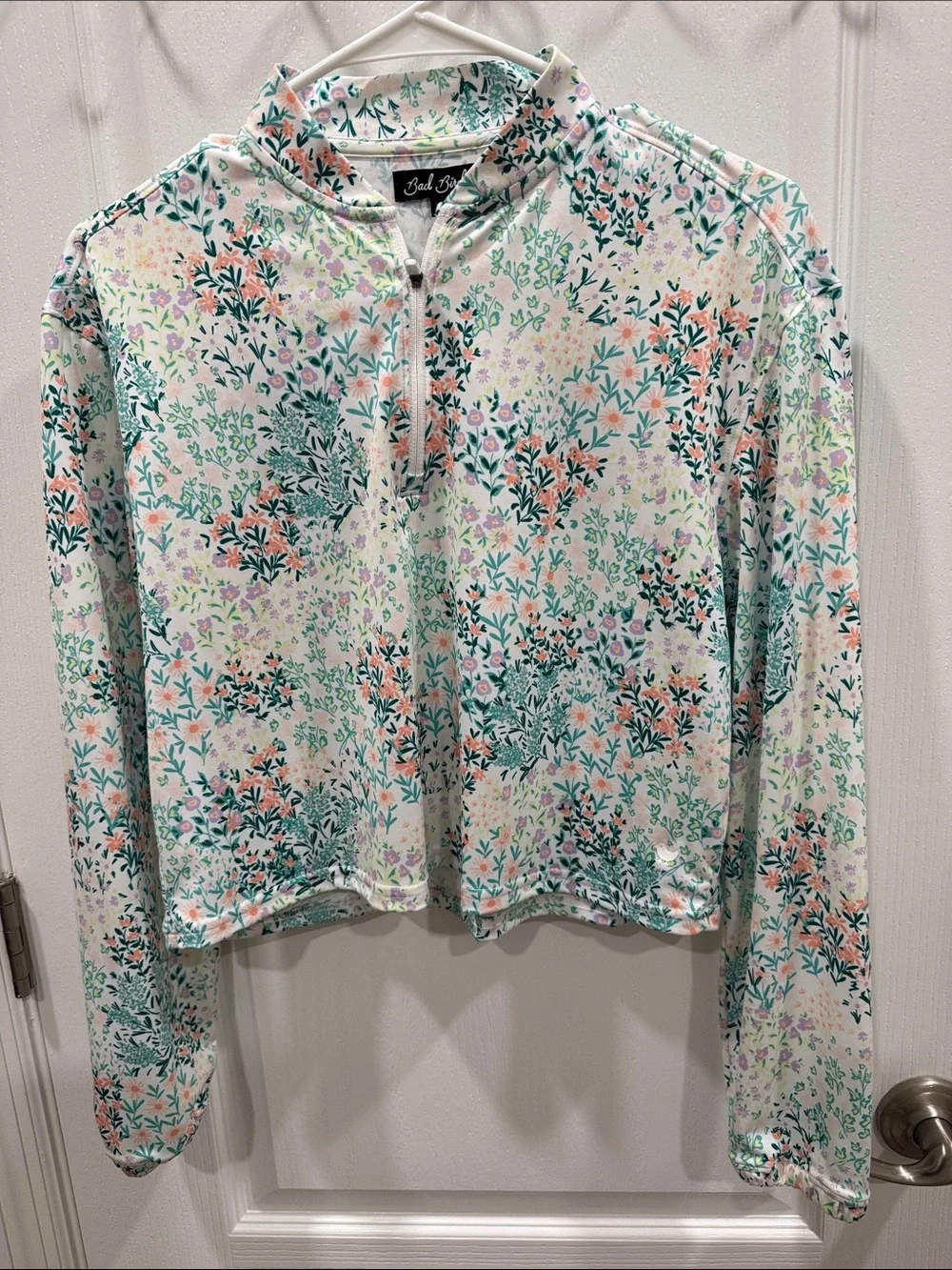 Bad Birdie White Floral Half-Zip Pullover with Pastel Accents - Picture 1 of 3